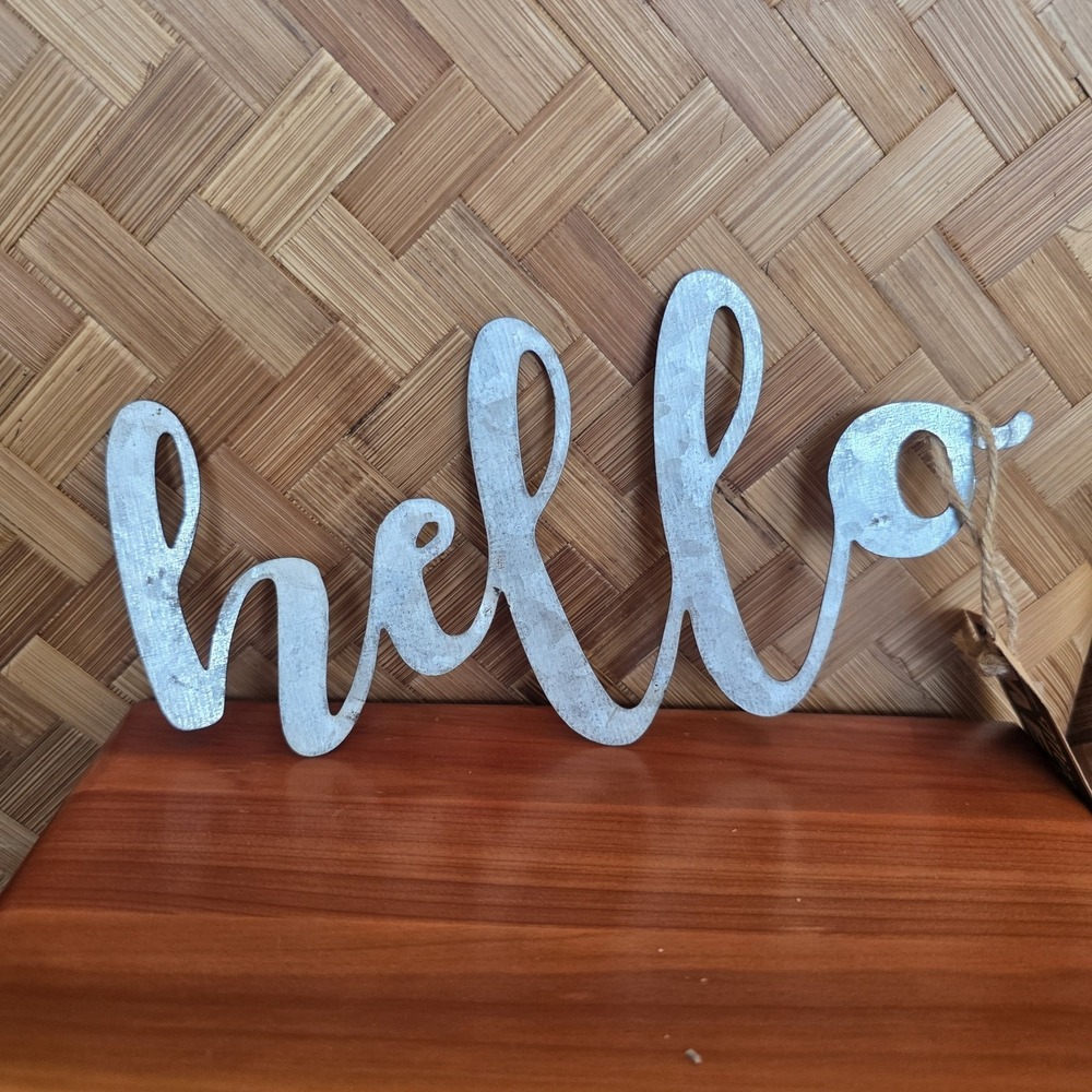 Jillibean Mix the Media Metal Cursive Hello Galvanized Words Silver Farmhouse